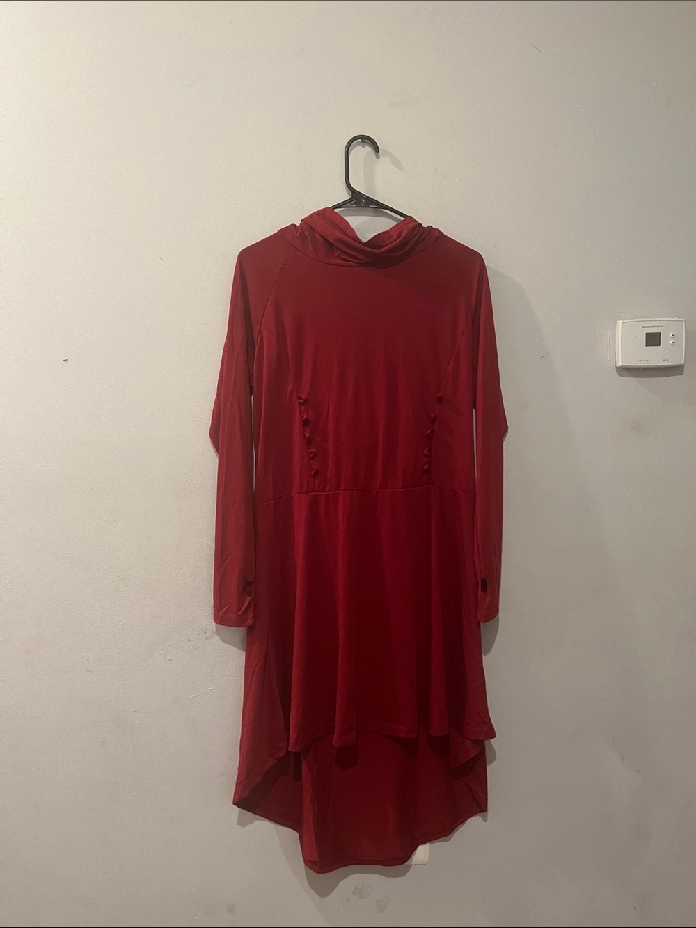 Elegant Red High-Low Hooded Dress